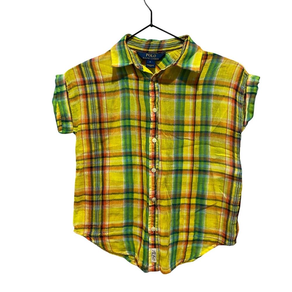 Polo Ralph Lauren Shirt Button Down Girls Sz 8 Gauzy Plaid  Yellow